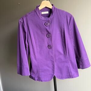 Coldwater Creek Twill Three Button Jacket Size 12 Purple
